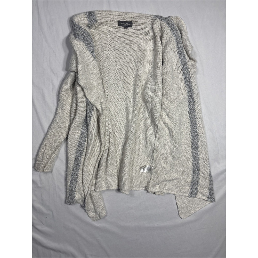Eddie Bauer Sleepwear Cardigan Womens XL/2XL Gray Striped Open Front Lounge Knit
